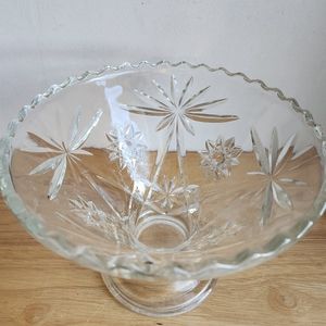 Vintage Bowl Cut Glass Star of David Cake Stand Fruit EAP